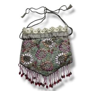 Christian Livingston Collection Embroidered Beaded Drawstring Pouch Purse